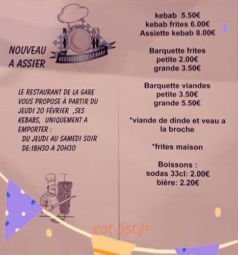 Restaurant de la gare — carte page 1