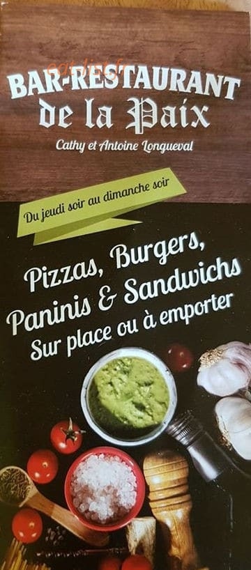 Restaurant de La paix — carte page 1