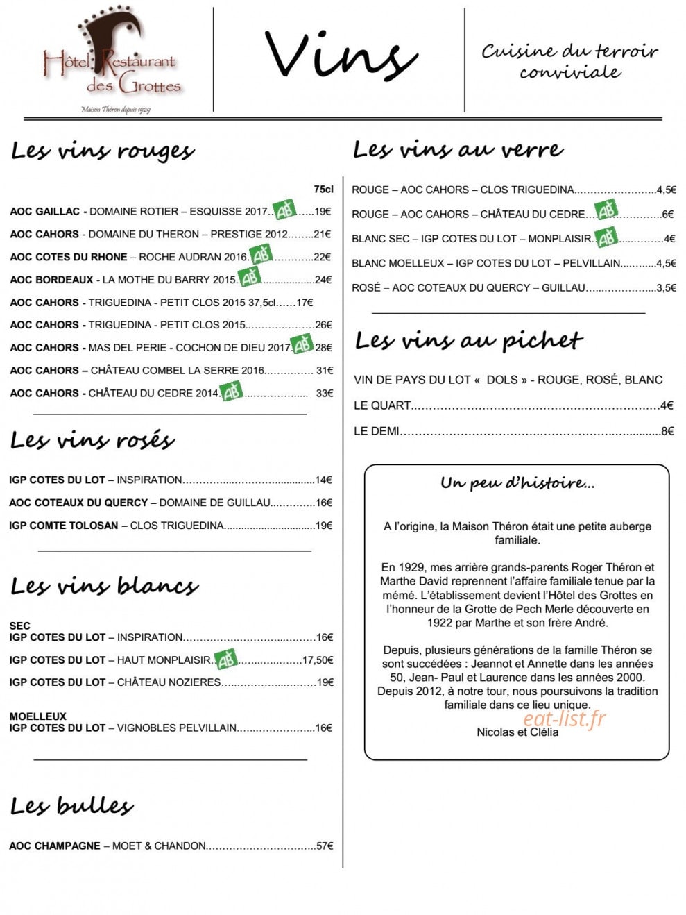 Restaurant des Grottes — carte page 4
