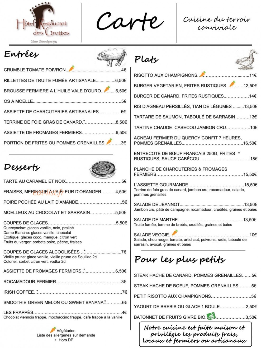 Restaurant des Grottes — carte page 1