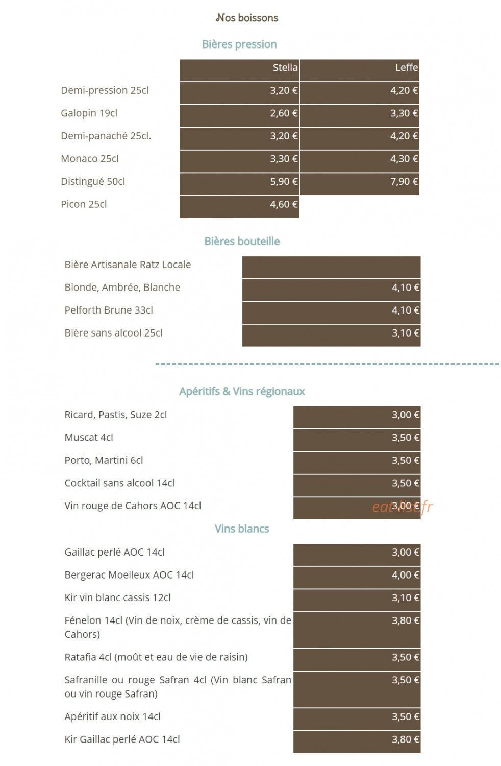 Restaurant Bar Lapopie — carte page 1