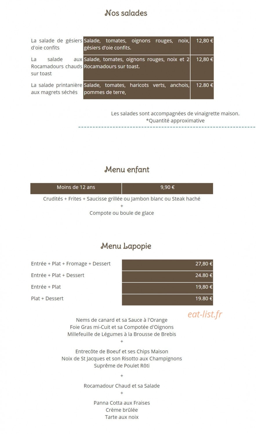 Restaurant Bar Lapopie — carte page 5