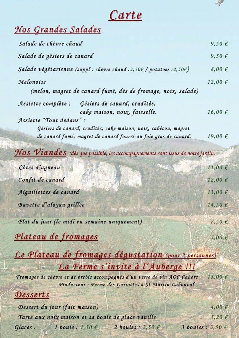 Auberge des Versanes — carte page 1
