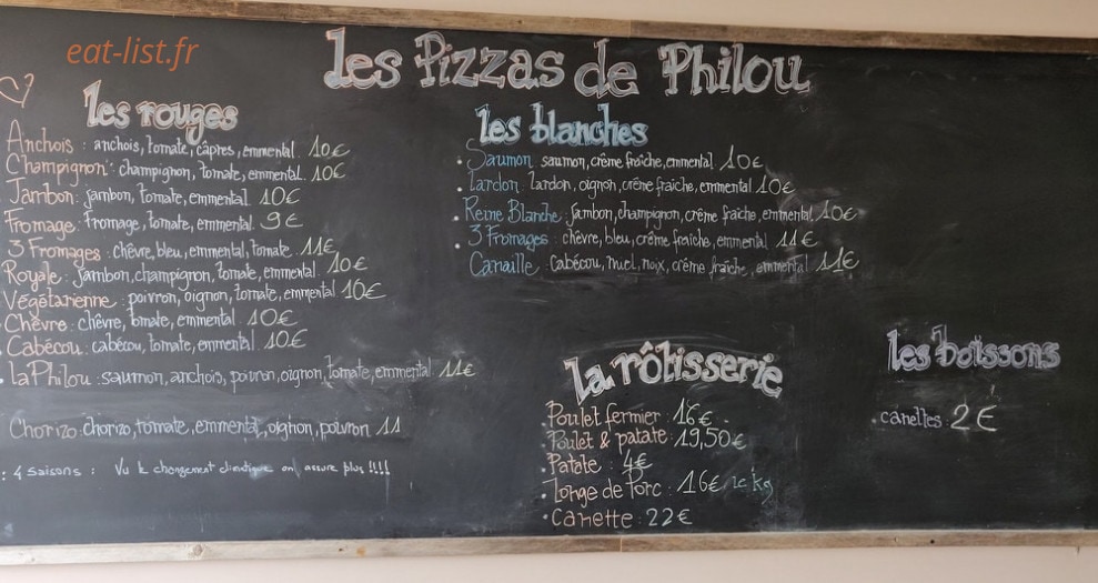Menu Chez Philou - Les pizzas, rôtisserie et boissons