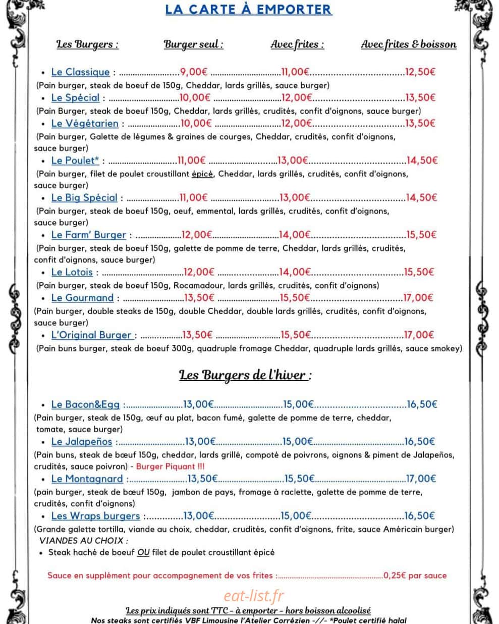 L’Original Burger — carte page 1