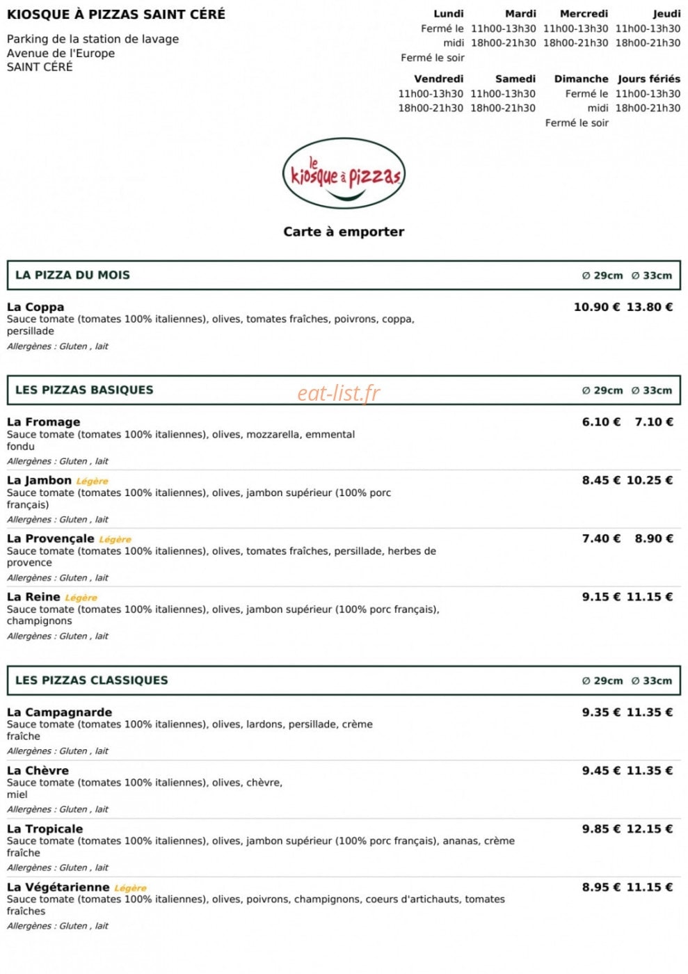 Le Kiosque à Pizza — carte page 1