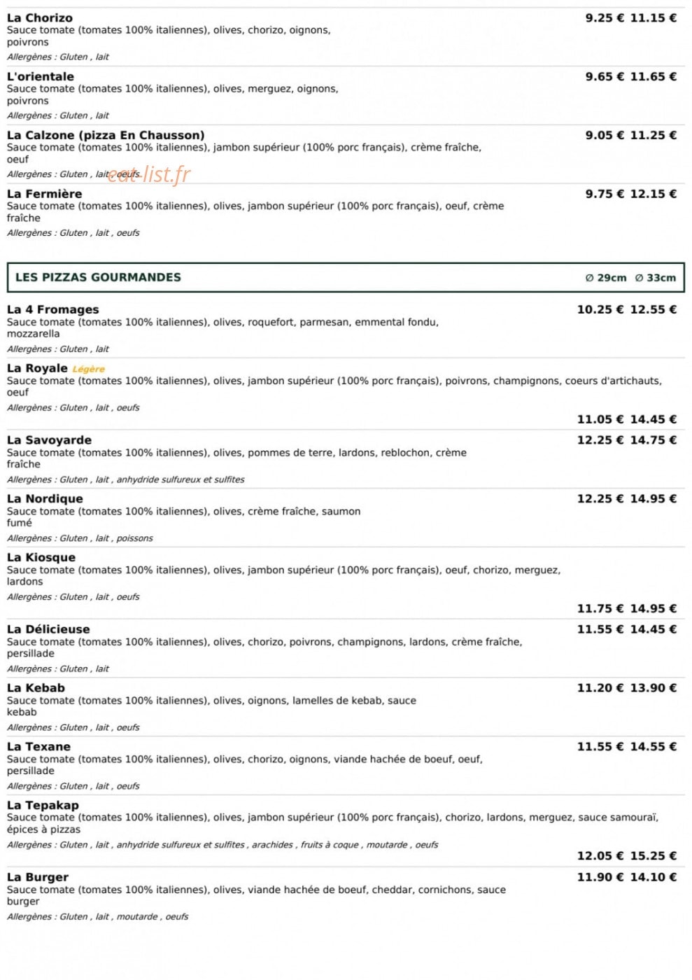 Le Kiosque à Pizza — carte page 2
