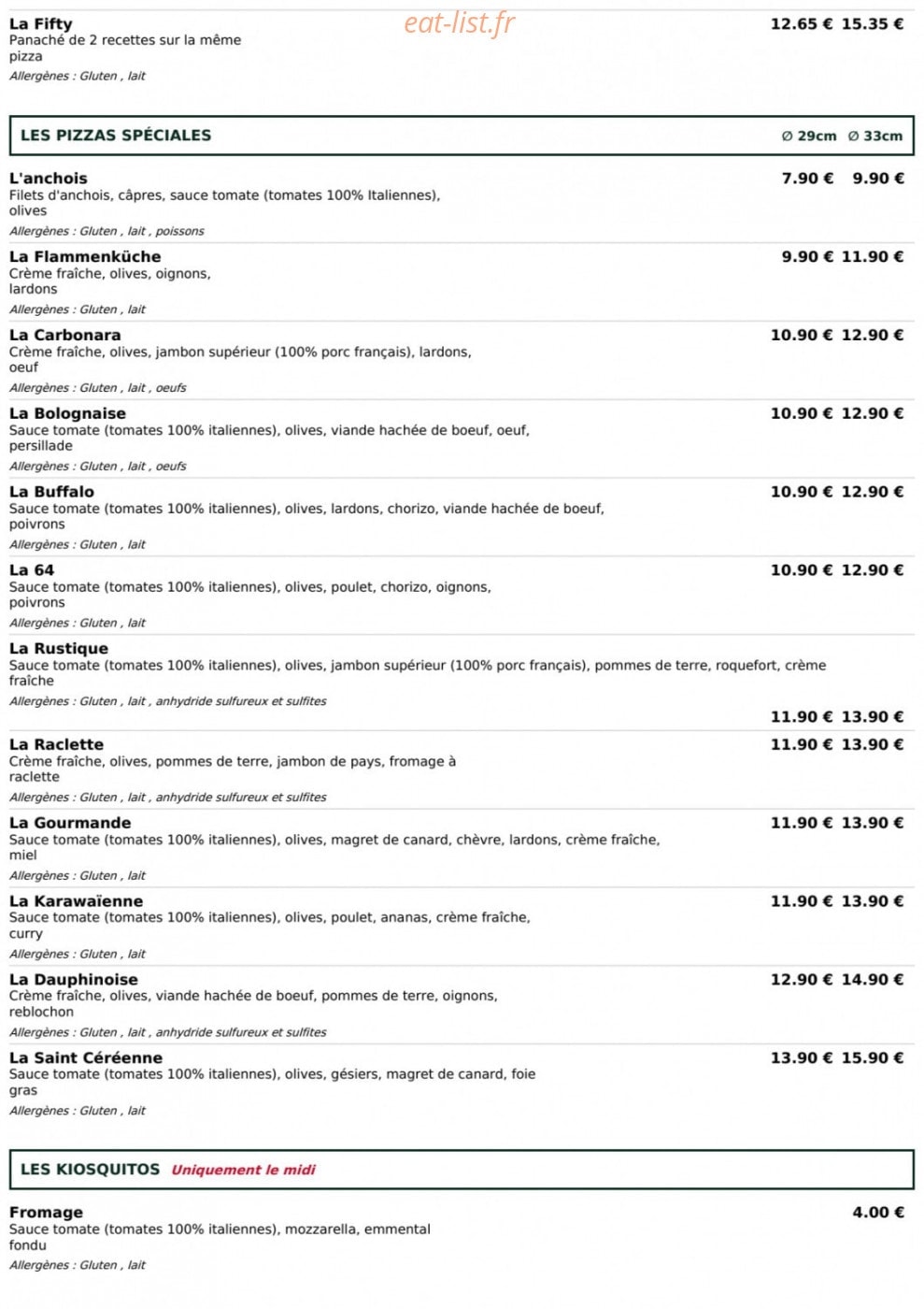 Le Kiosque à Pizza — carte page 3