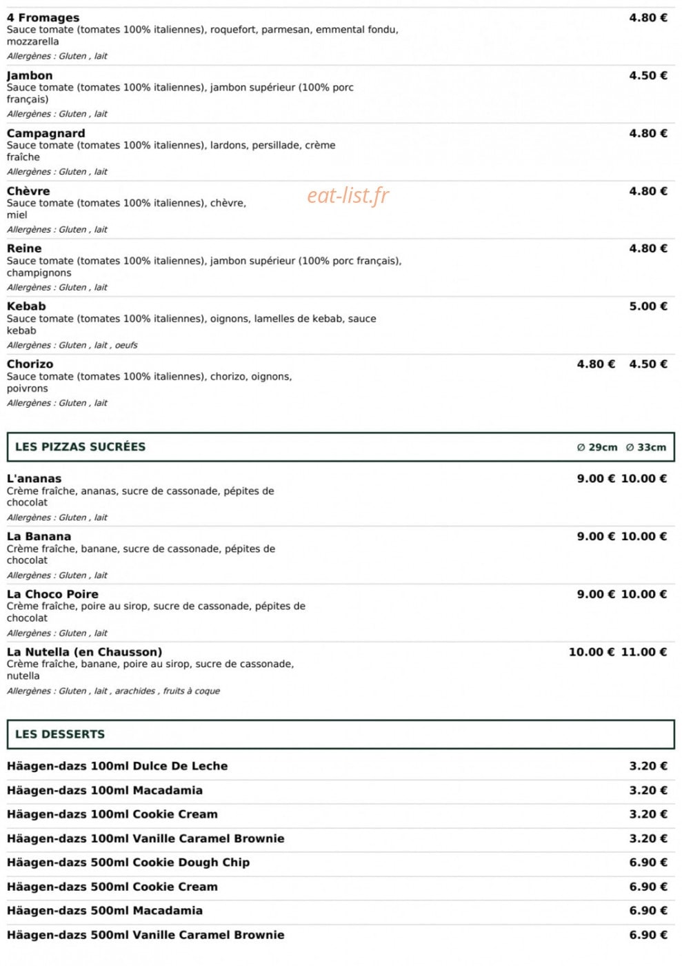 Le Kiosque à Pizza — carte page 4