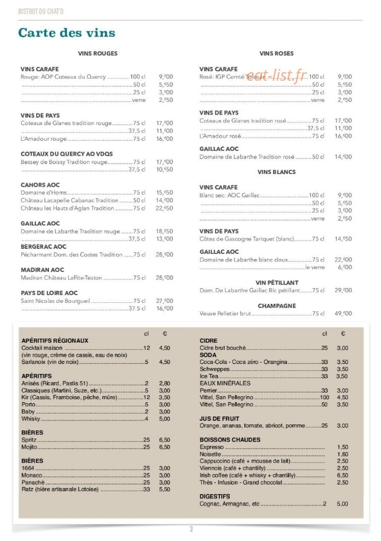 Le Bistrot du Chât' O — carte page 3