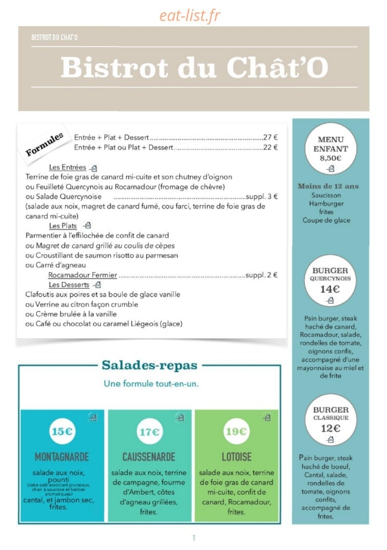 Le Bistrot du Chât' O — carte page 1