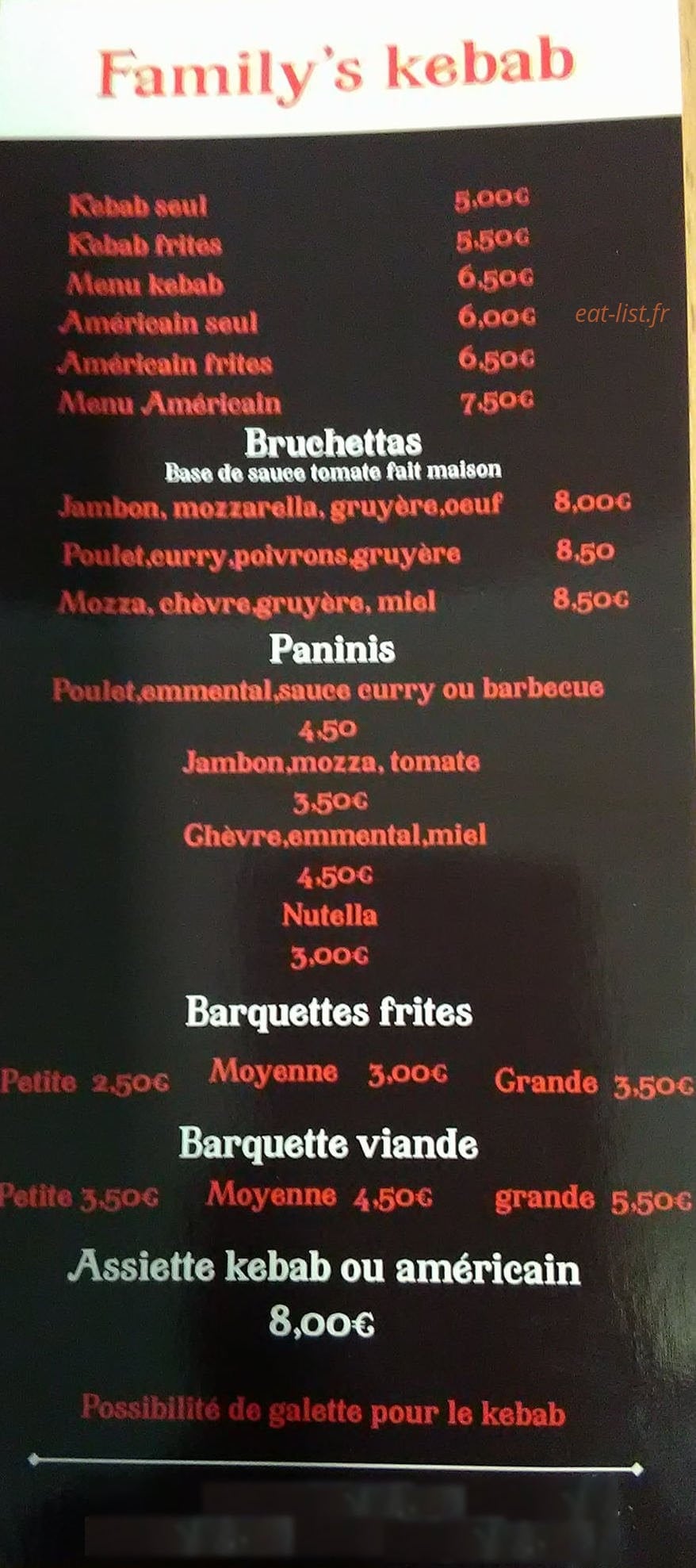 Family's kebab — carte page 1