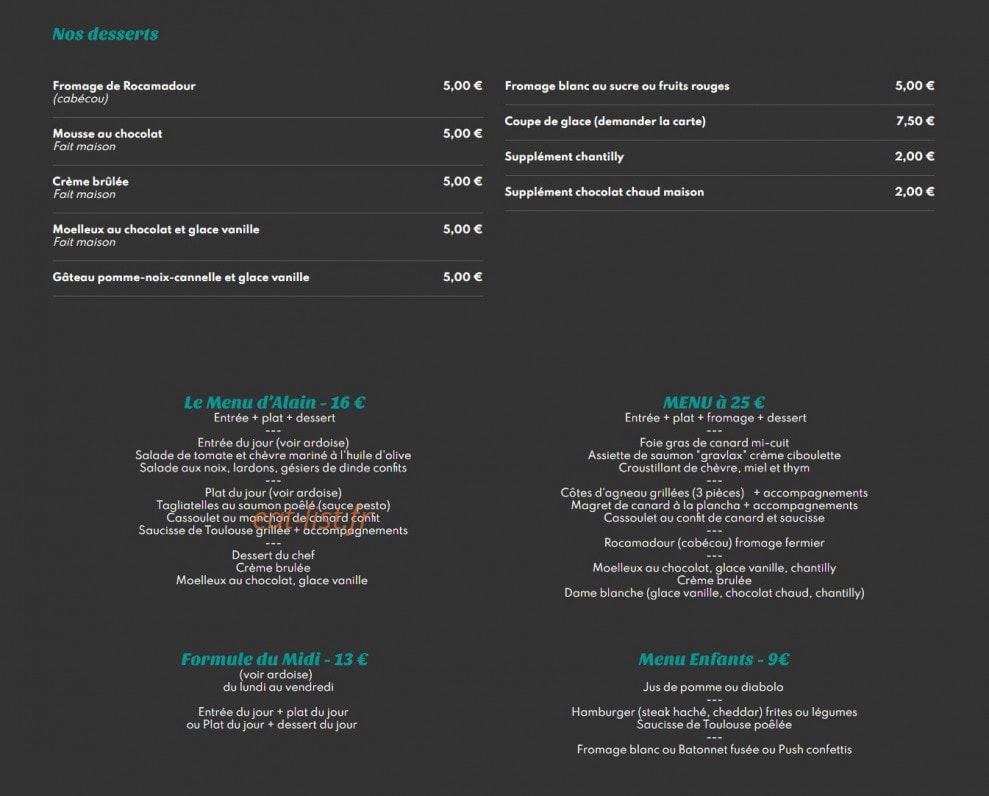 La Cuisine D' Alain — carte page 2