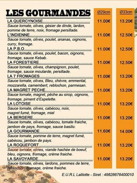 Lalilotte Pizza — carte page 2