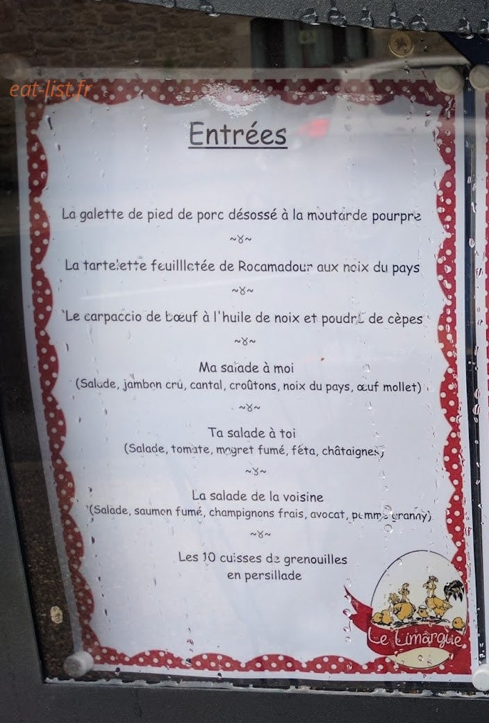 Auberge Le Limargue — carte page 1