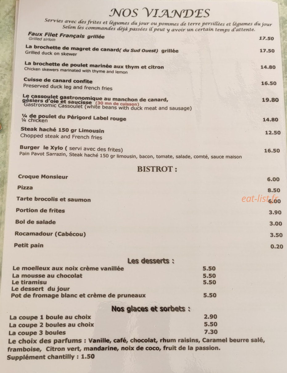 Au Xylocharme — carte page 1