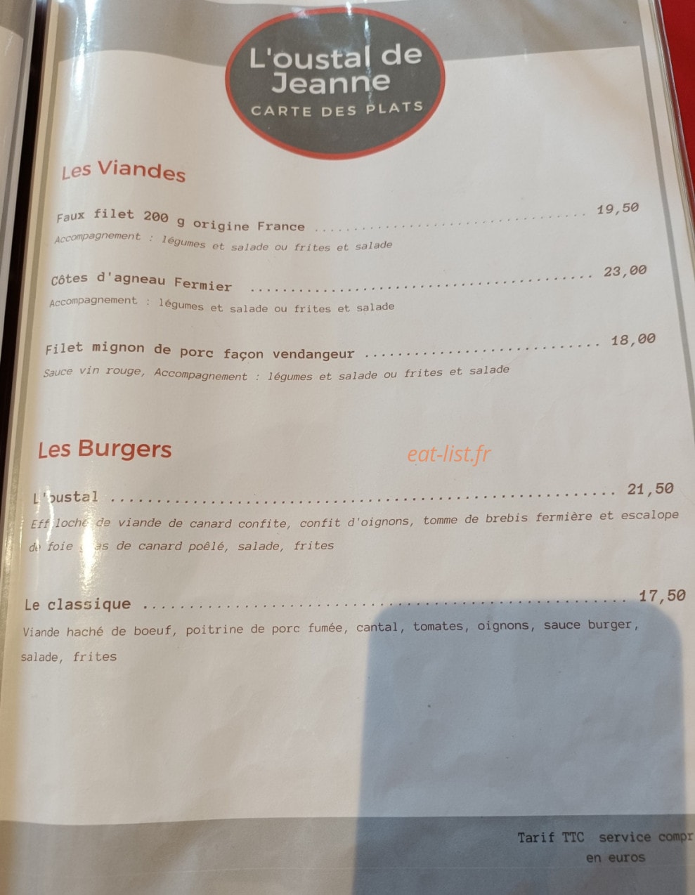 L'oustal de Jeanne — carte page 1