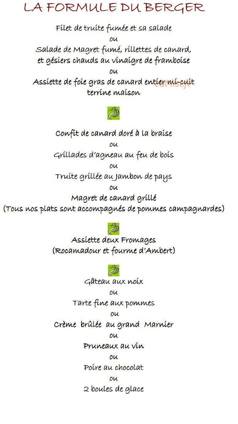 Auberge Le Roc du Berger — carte page 1
