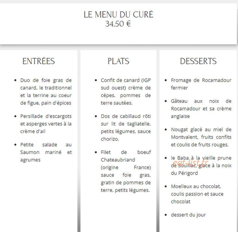 La Table du Curé — carte page 2