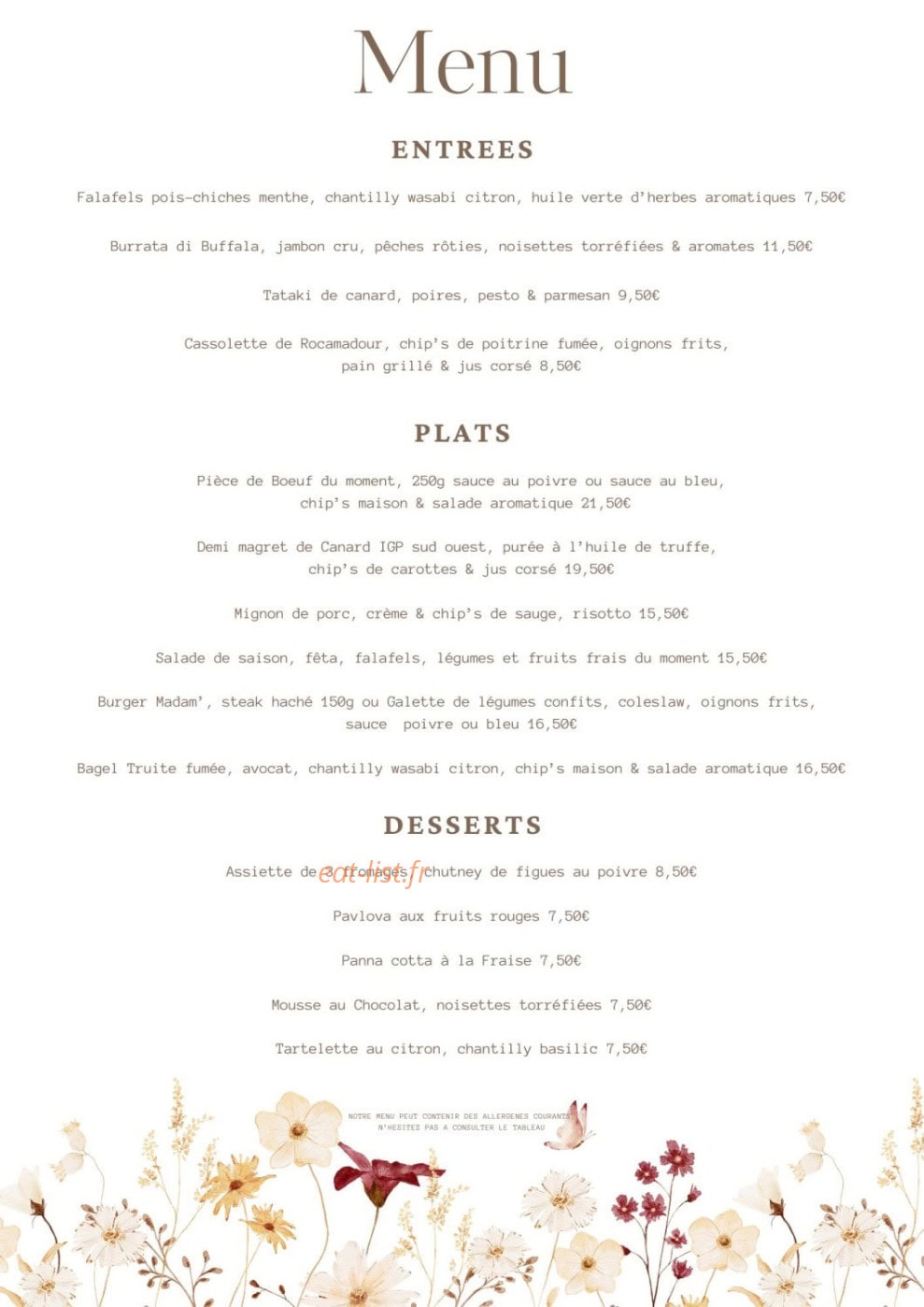 Madam — carte page 1