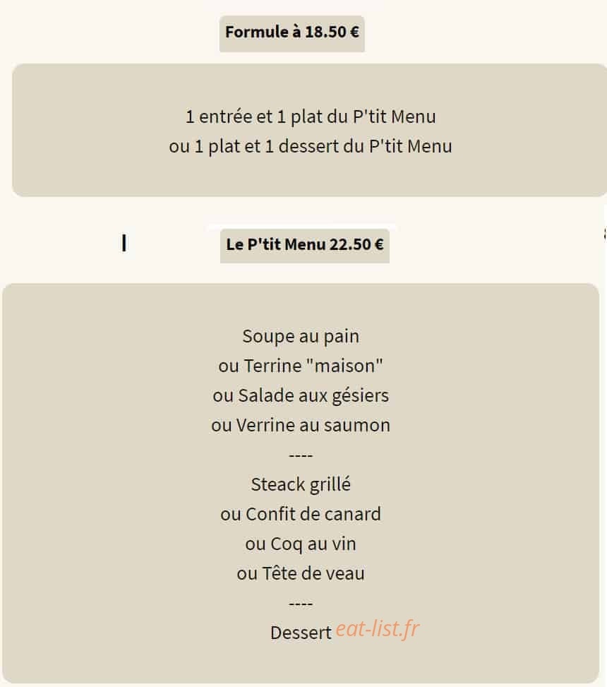 Restaurant Poquet Hébergement — carte page 1
