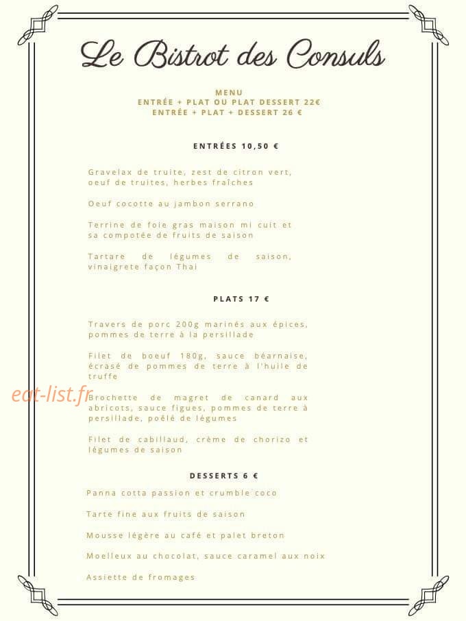 Le Bistrot Des Consuls — carte page 1