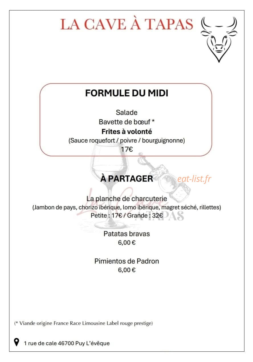 La cave à tapas — carte page 1