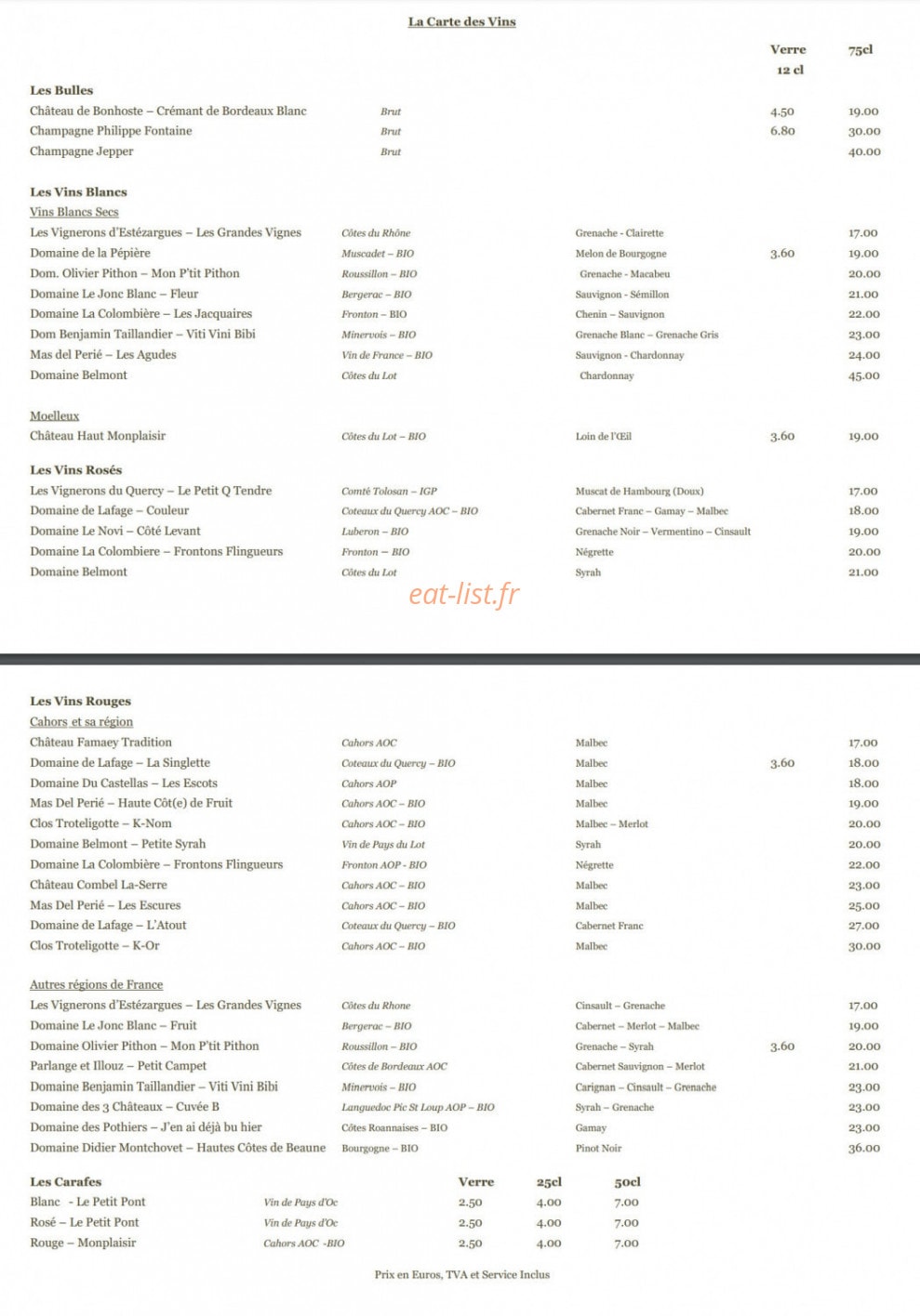 Café de France — carte page 6