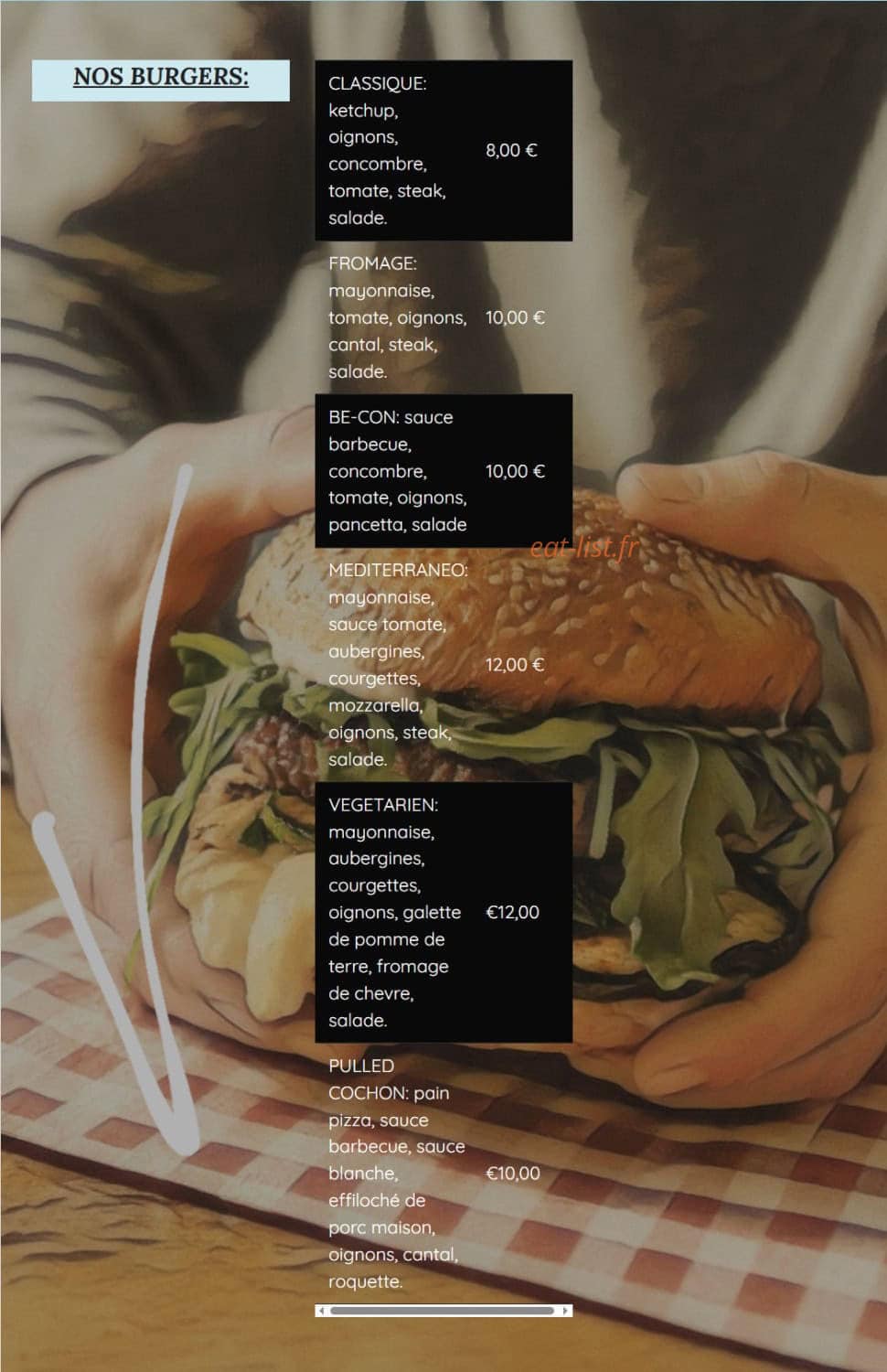 Carte et menu de Pizzeria des fines gueules à Montcuq-en-Quercy-Blanc — Les burgers