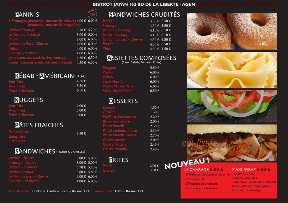 Bistrot Jayan — carte page 1