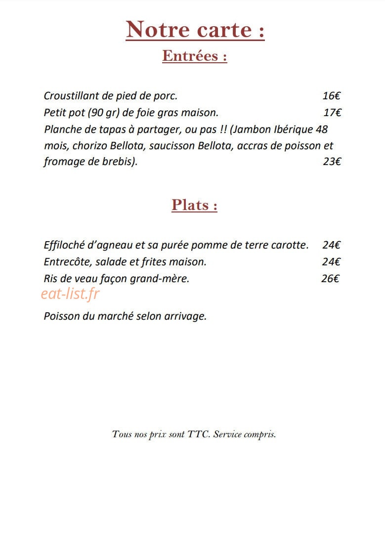 Bistrot voltaire — carte page 1