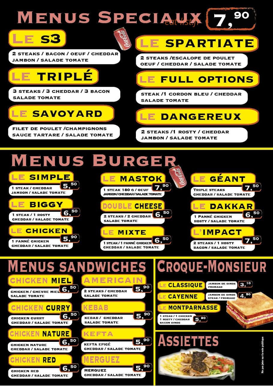 Burger Express — carte page 1