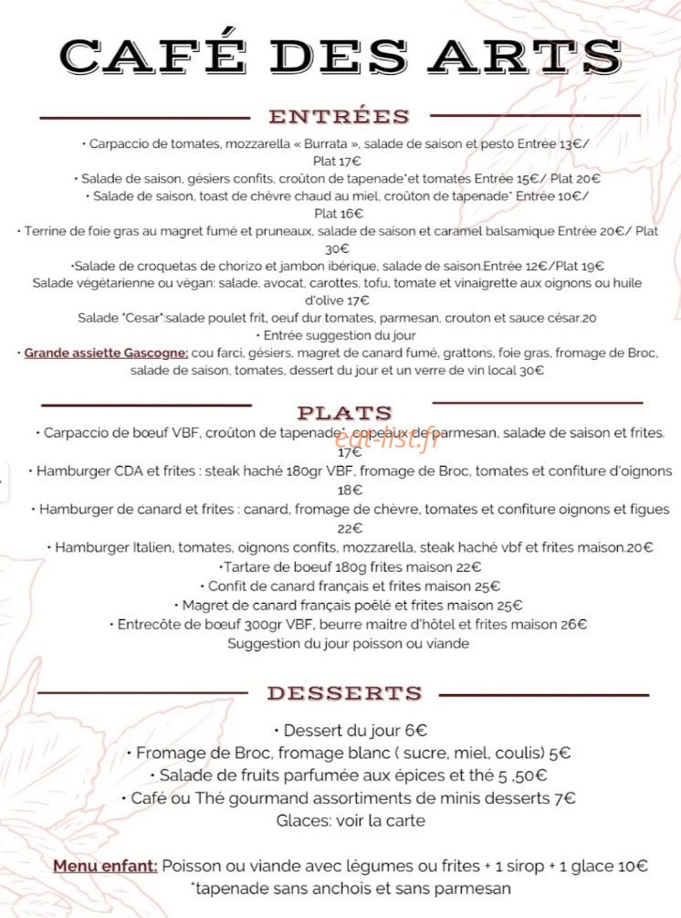 Café des Arts — carte page 1