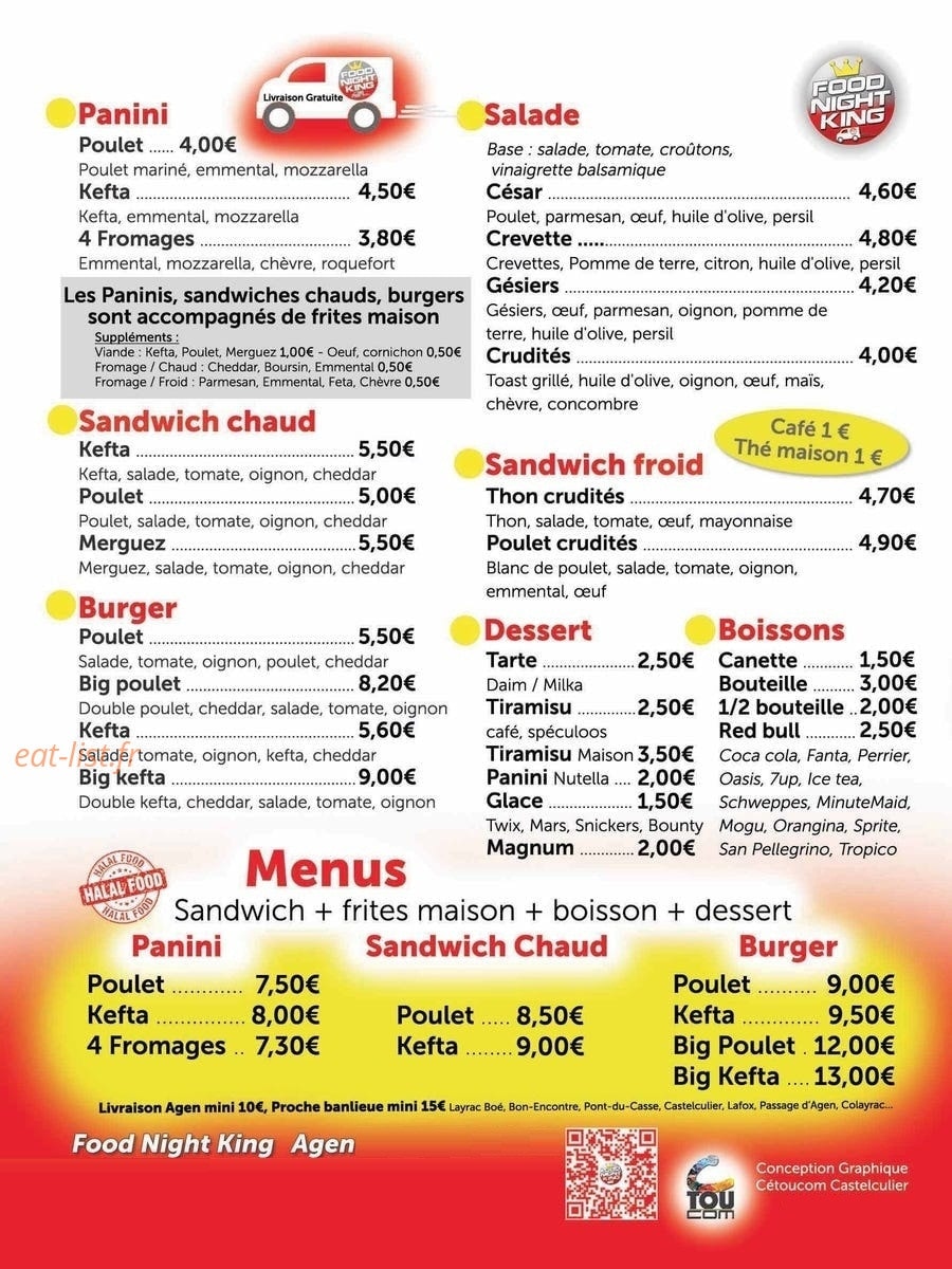 Food Night King — carte page 1