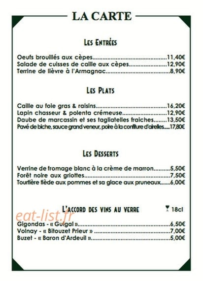 La Grande Brasserie — carte page 1