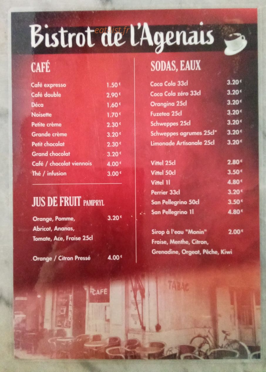 Le Bistrot de l'Agenais — carte page 1