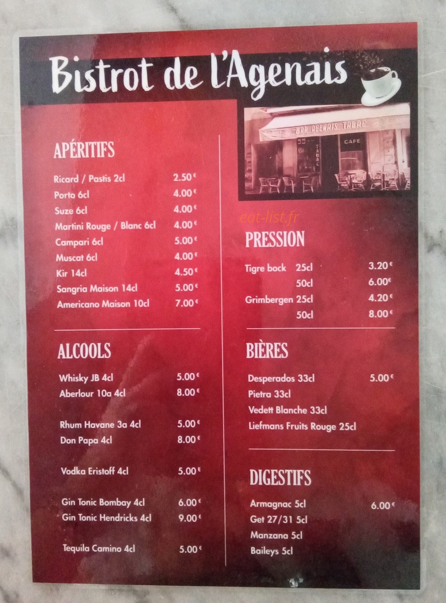 Le Bistrot de l'Agenais — carte page 2