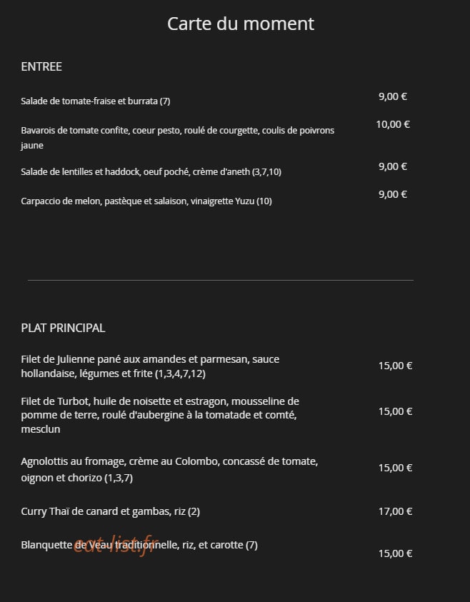 Le Bistrot de Stéphanie — carte page 1