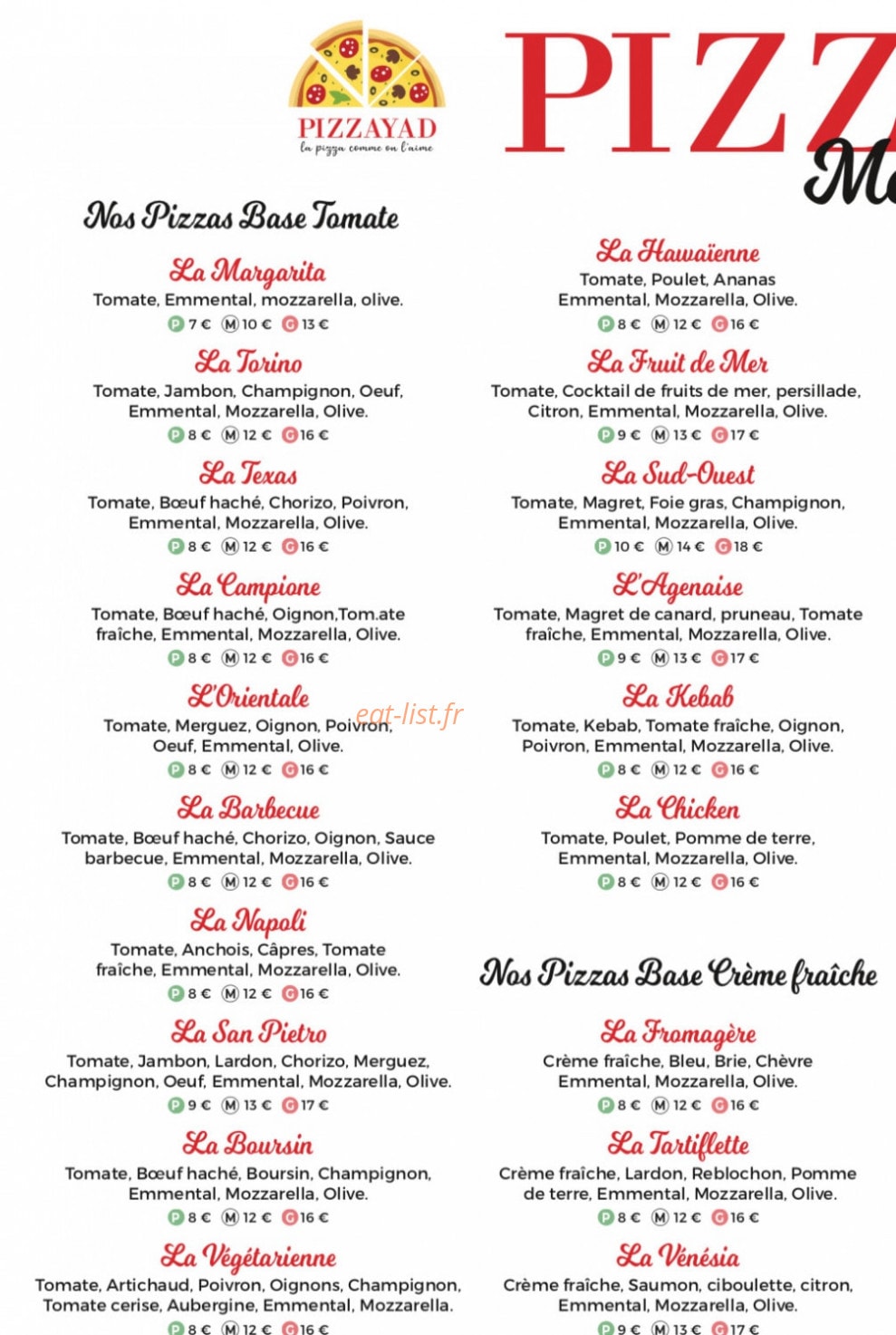 Pizza’yad — carte page 1