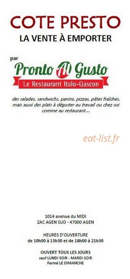 Pronto al Gusto — carte page 1
