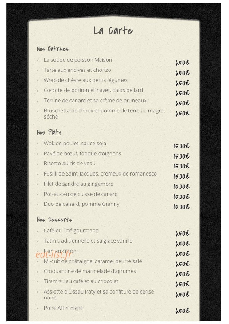 Restaurant l'Escapade — carte page 1