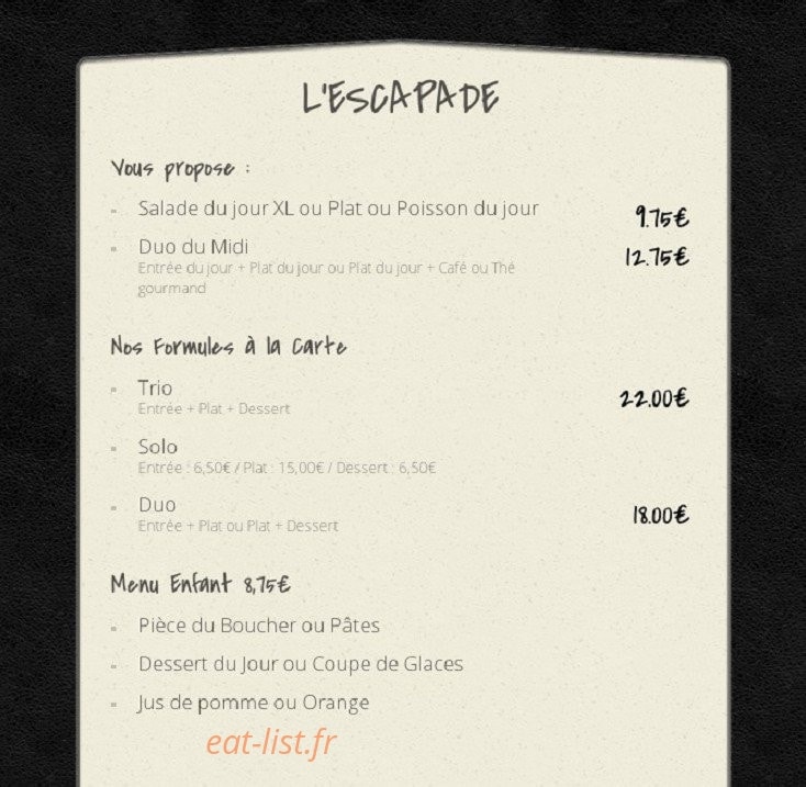 Restaurant l'Escapade — carte page 2
