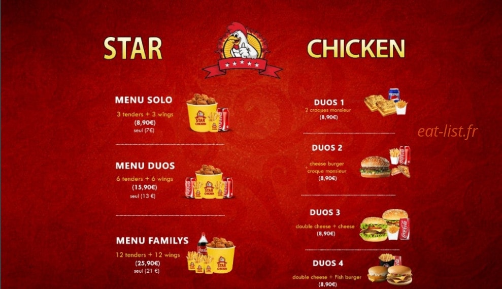 Star Chicken — carte page 2