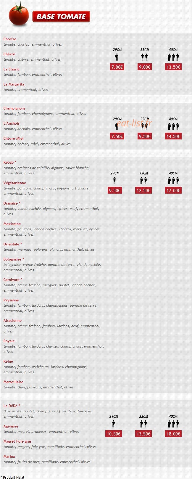Univers Pizza — carte page 1