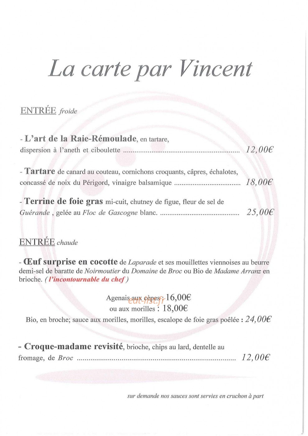 La cuisine de Vincent — carte page 2