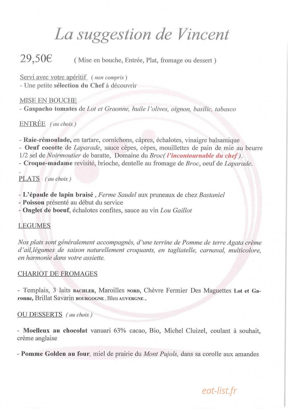La cuisine de Vincent — carte page 5