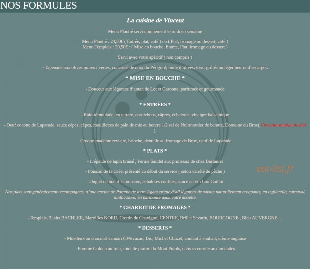 La cuisine de Vincent — carte page 15