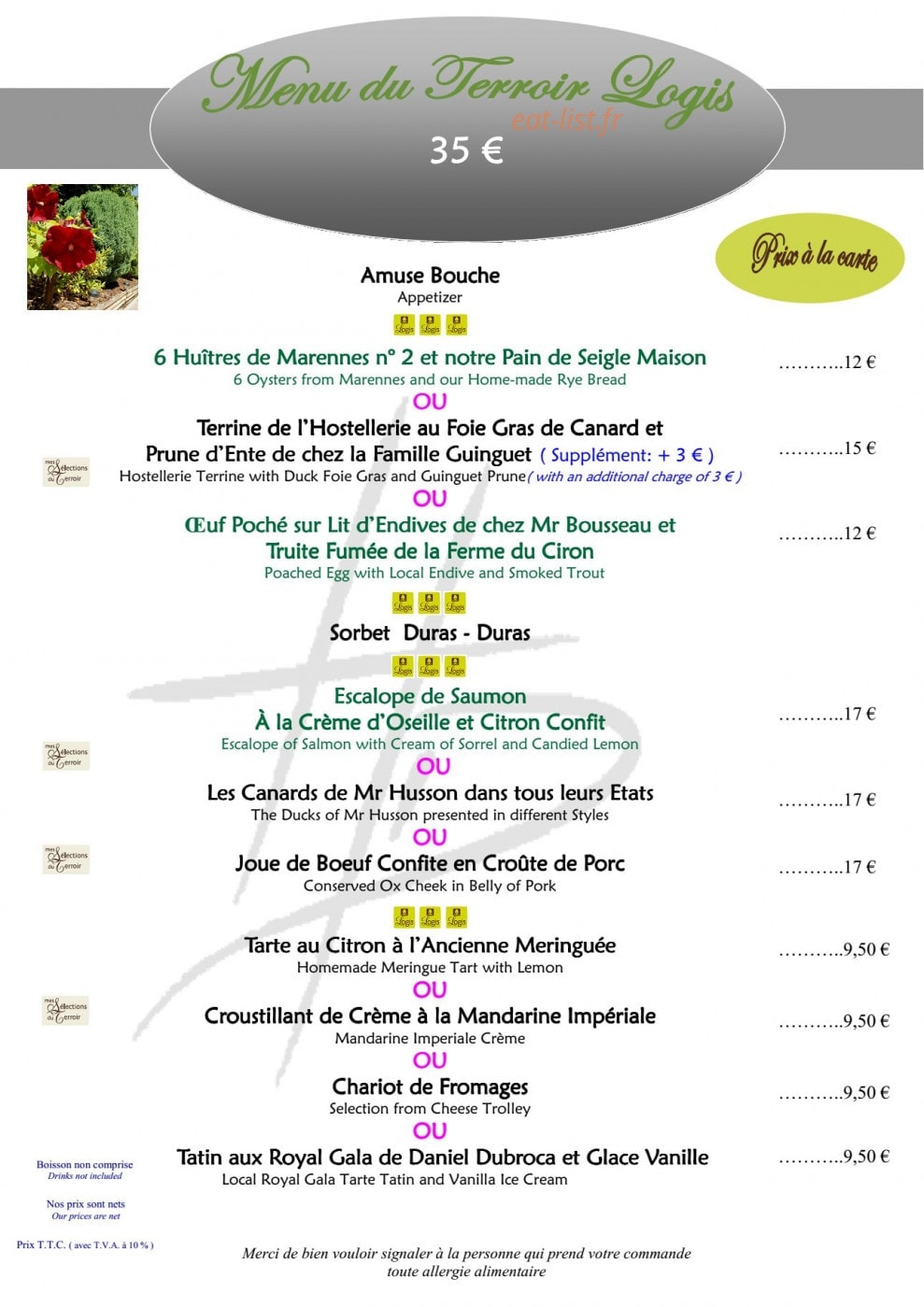 Hostellerie Des Ducs — carte page 2