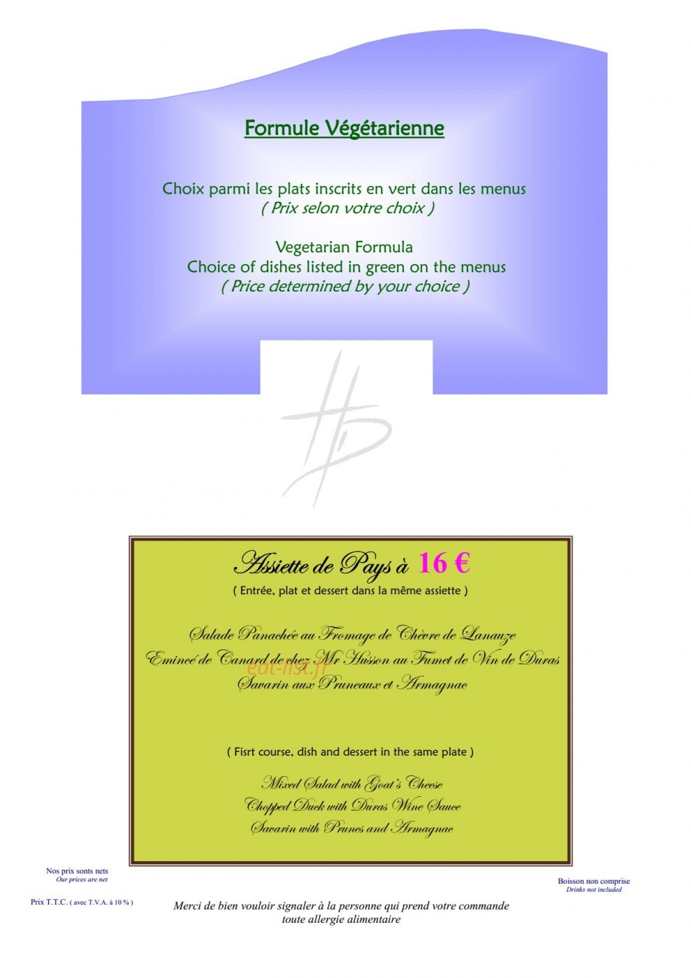 Hostellerie Des Ducs — carte page 5
