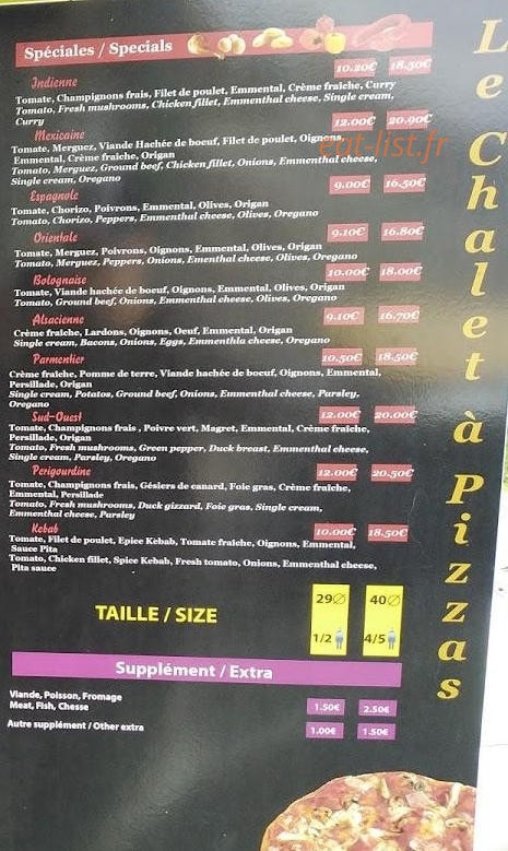 Le chalet à Pizzas — carte page 3
